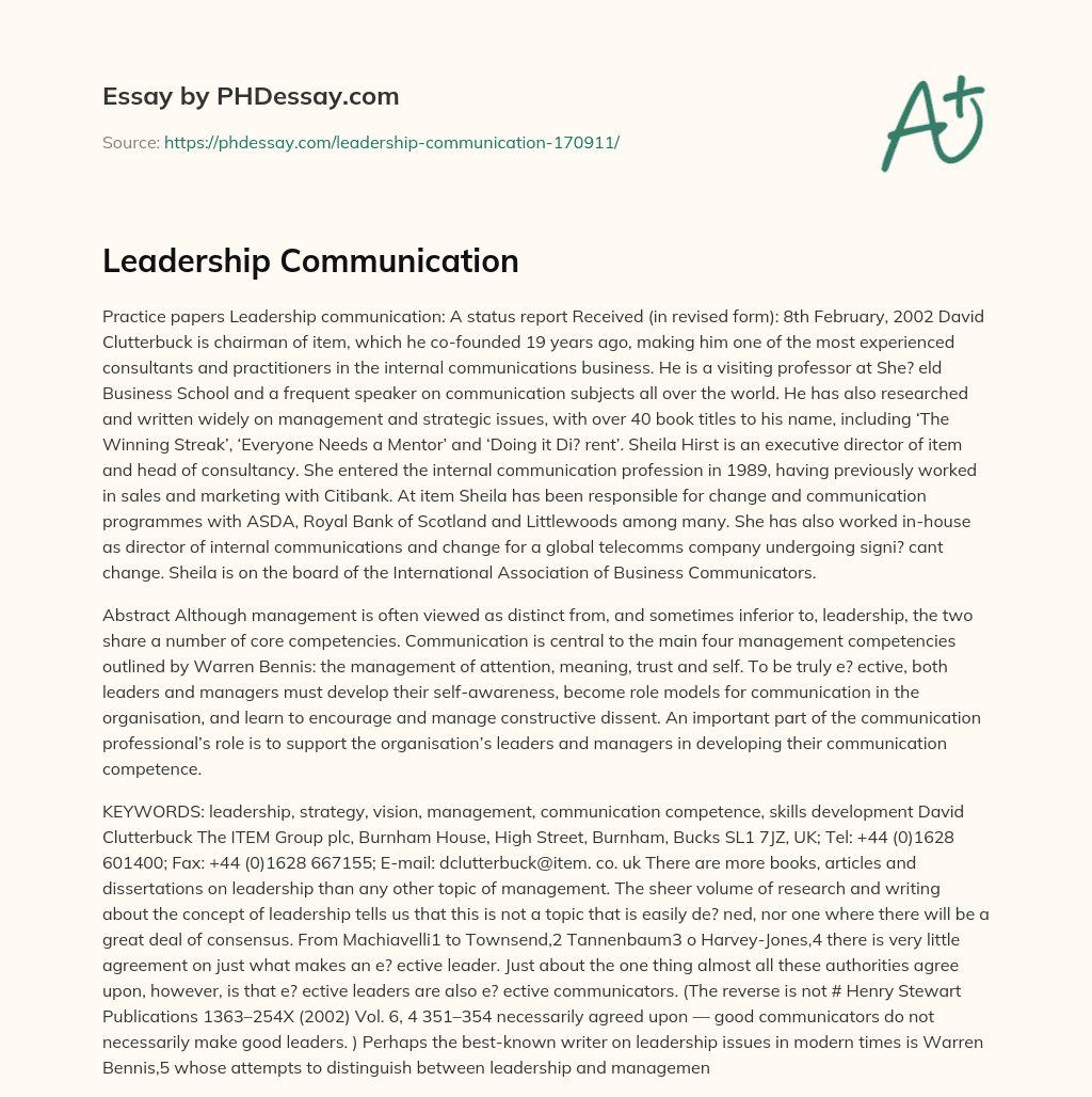 Leadership Communication essay