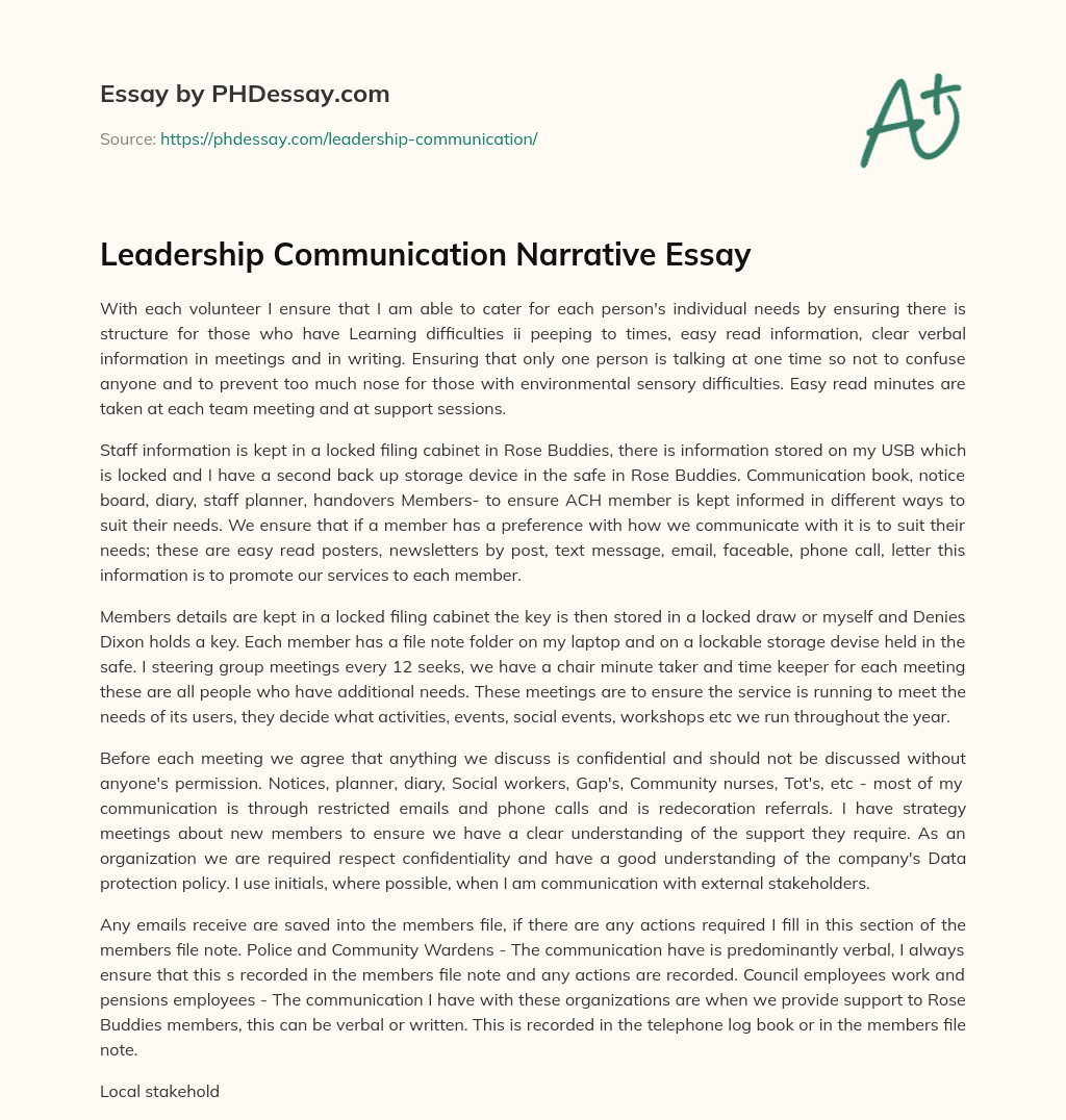 Leadership Communication Narrative Essay essay