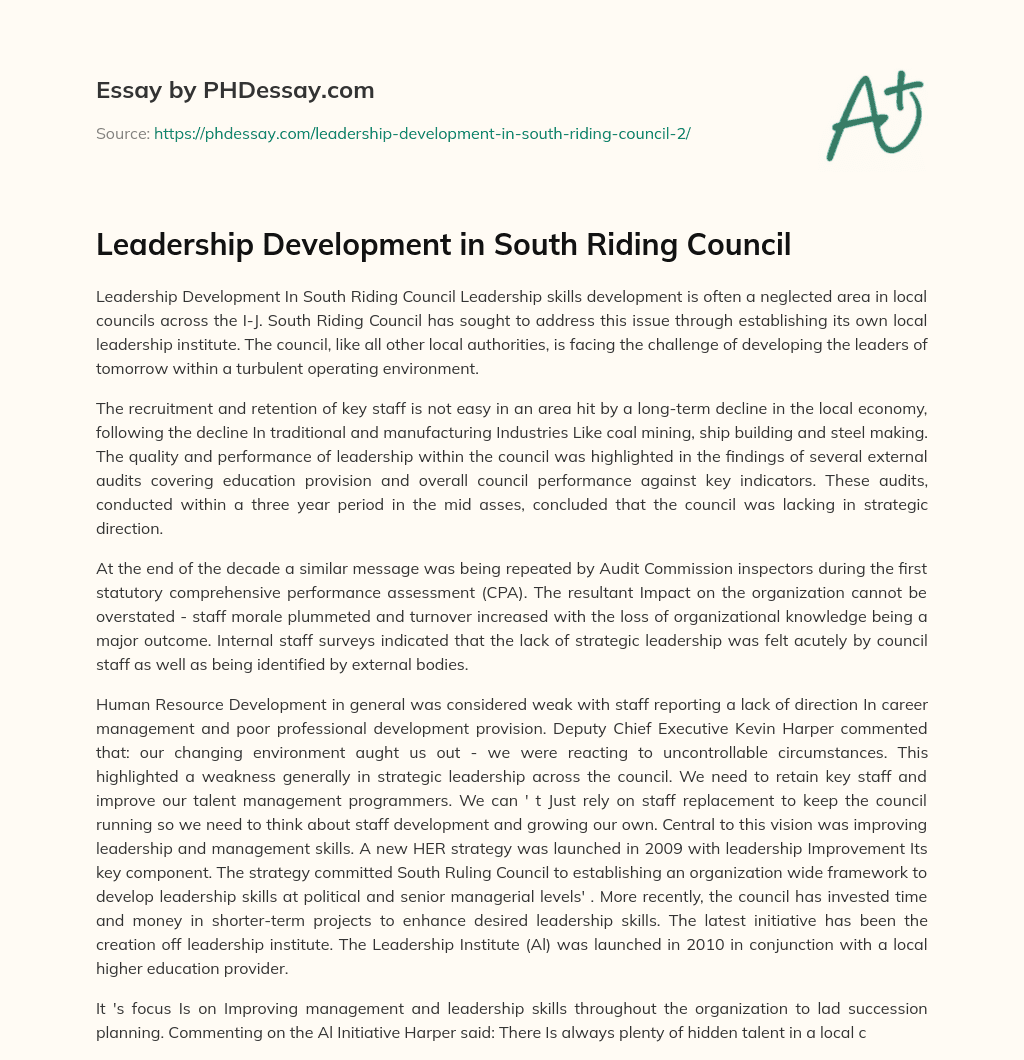 Leadership Development in South Riding Council essay