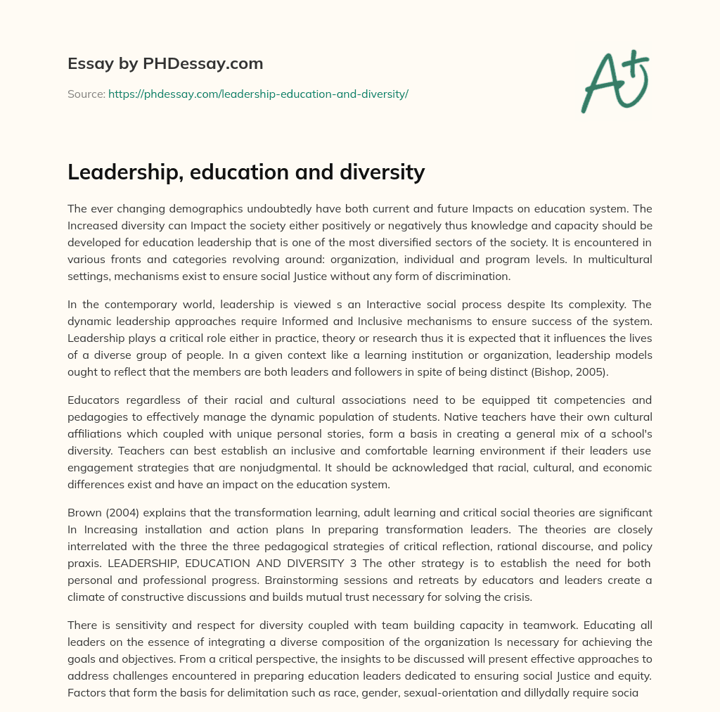 Leadership, education and diversity essay