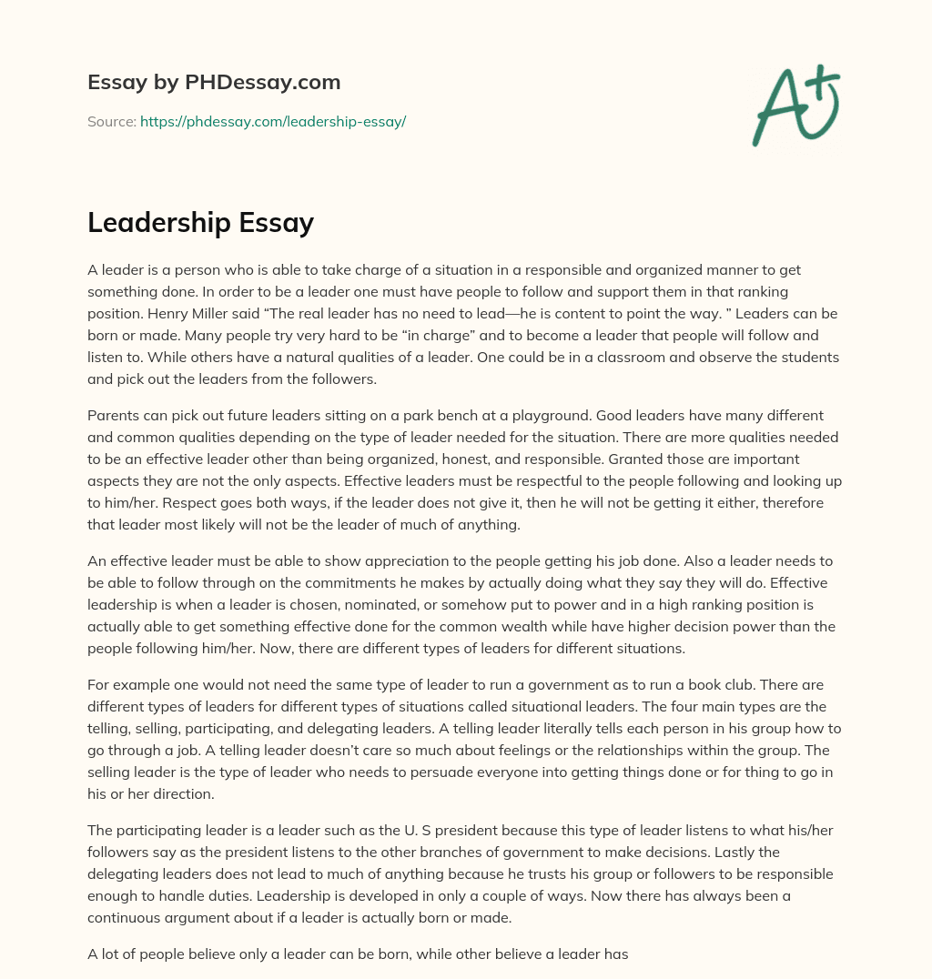 Leadership Essay essay