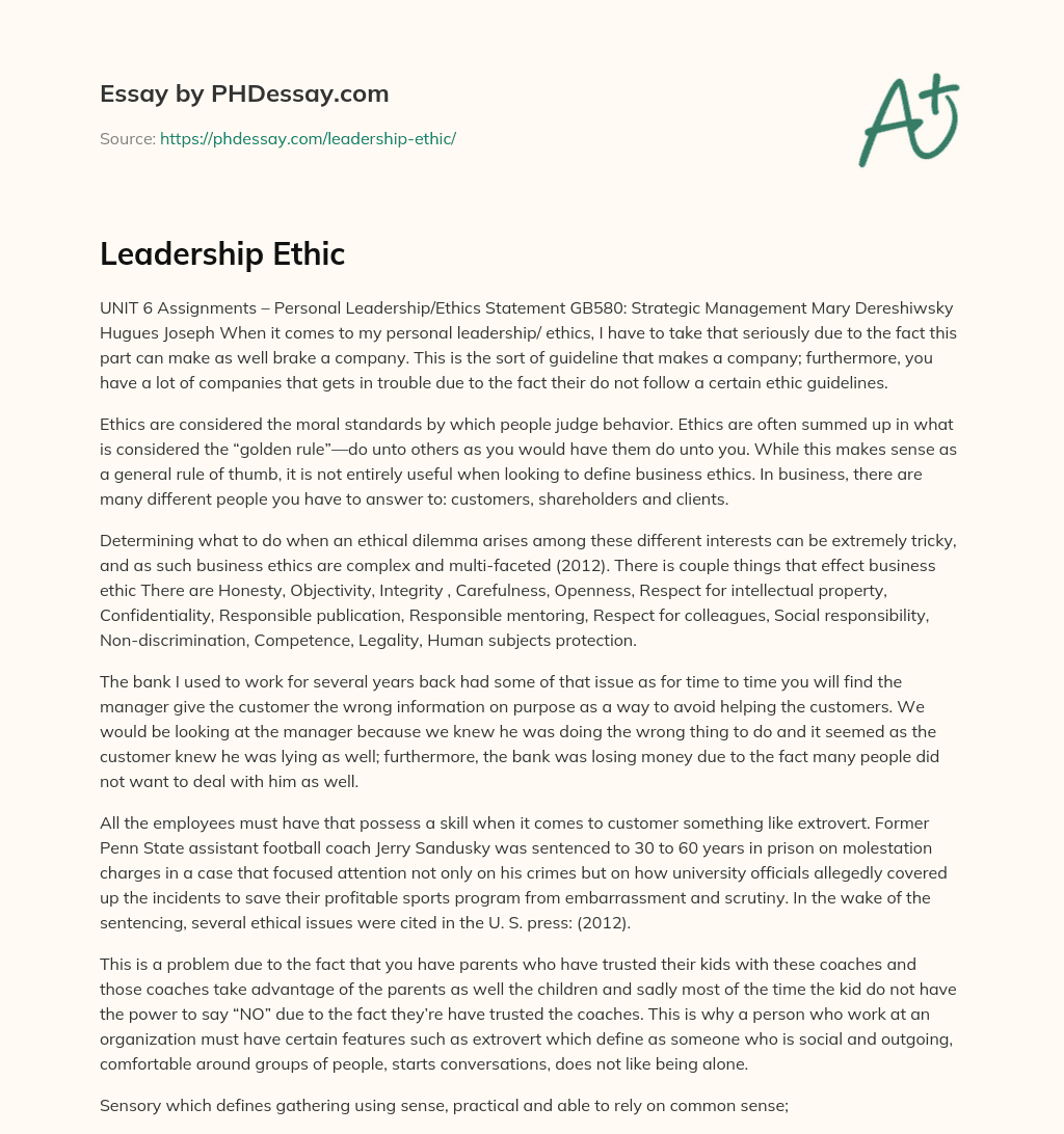 Leadership Ethic essay