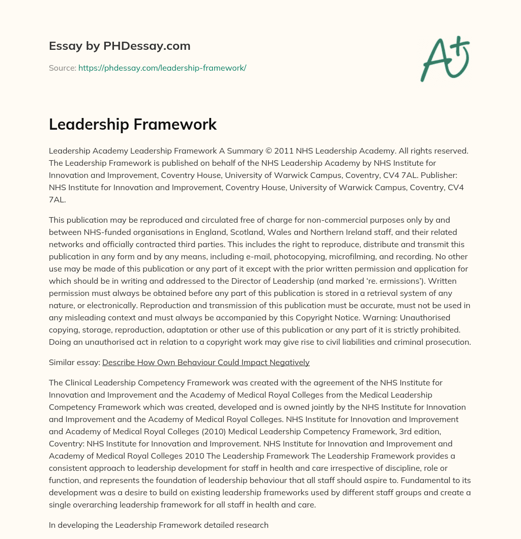 Leadership Framework essay