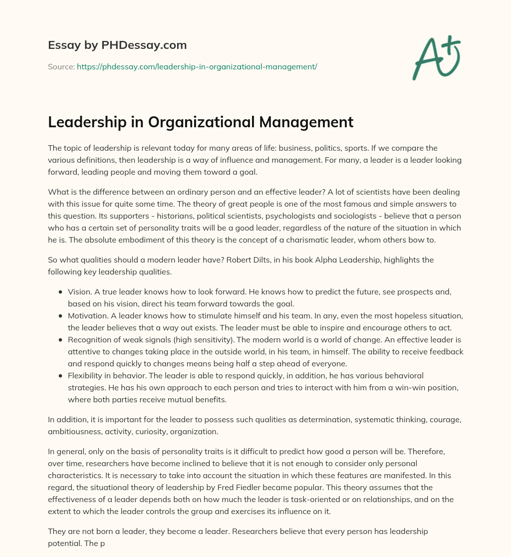 Leadership in Organizational Management essay