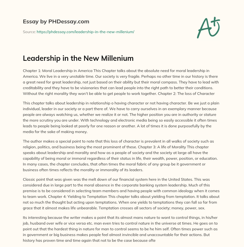 Leadership in the New Millenium essay