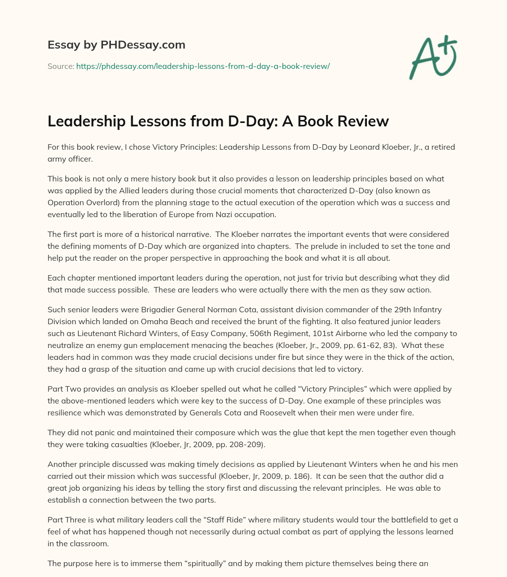 Leadership Lessons from D-Day: A Book Review essay