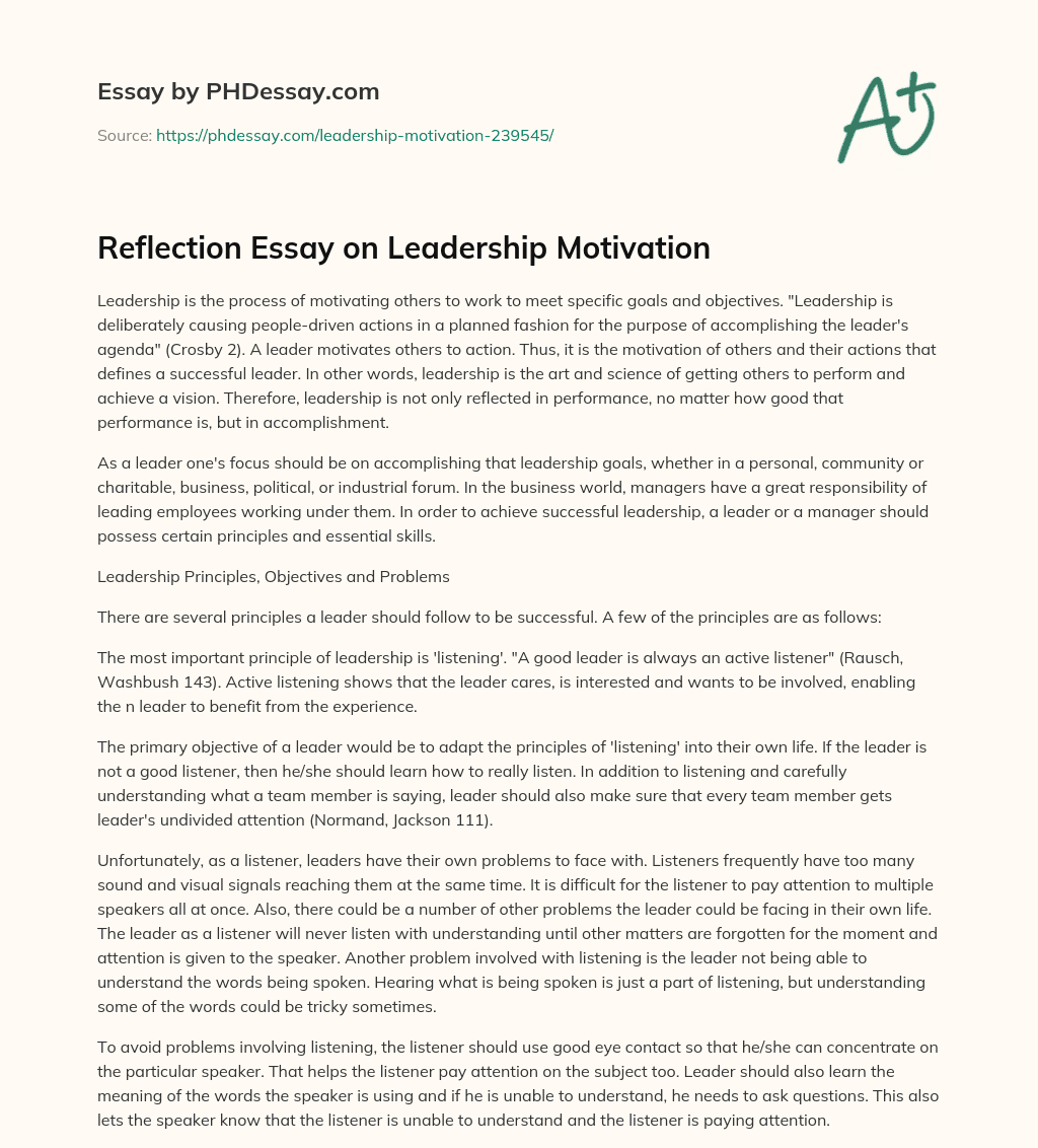personal reflection essay on leadership