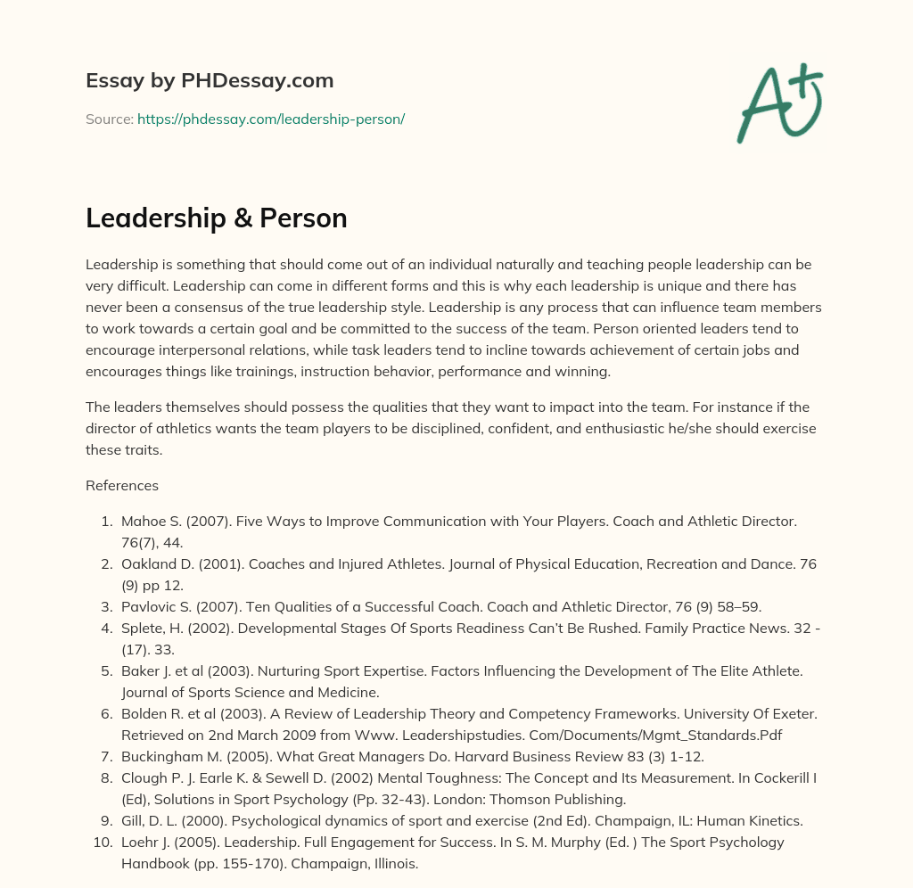 Leadership & Person essay