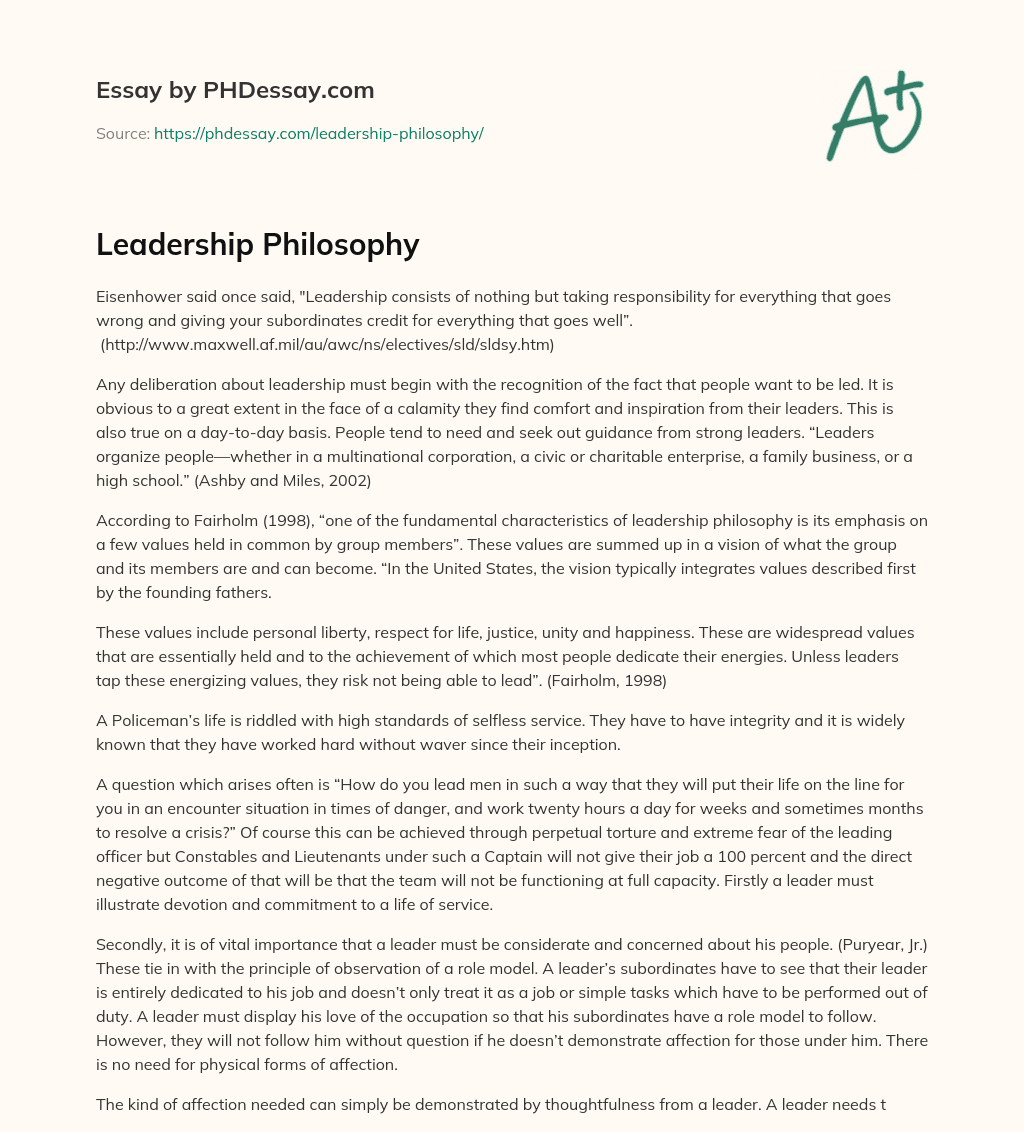 example of leadership philosophy essay