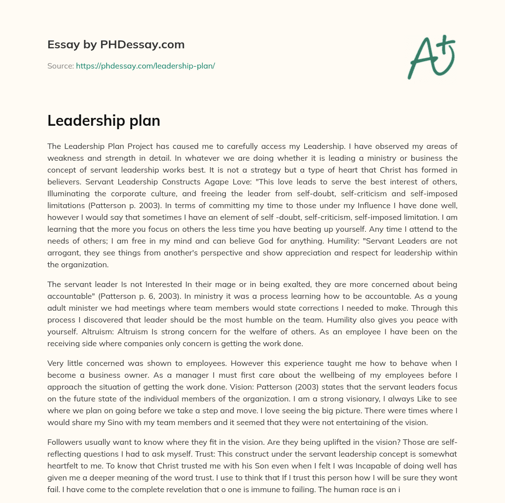 Leadership plan essay