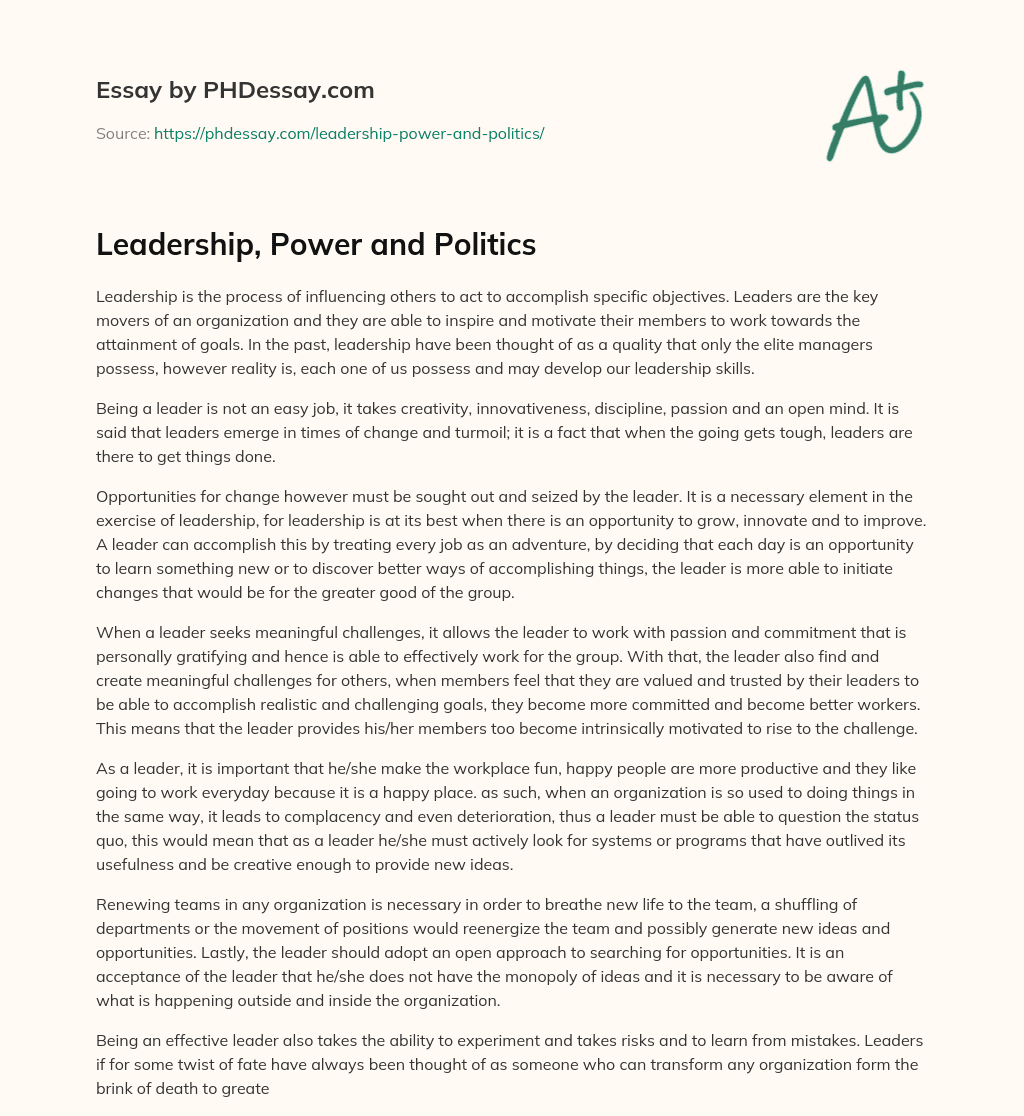 essay on power and politics for class 11