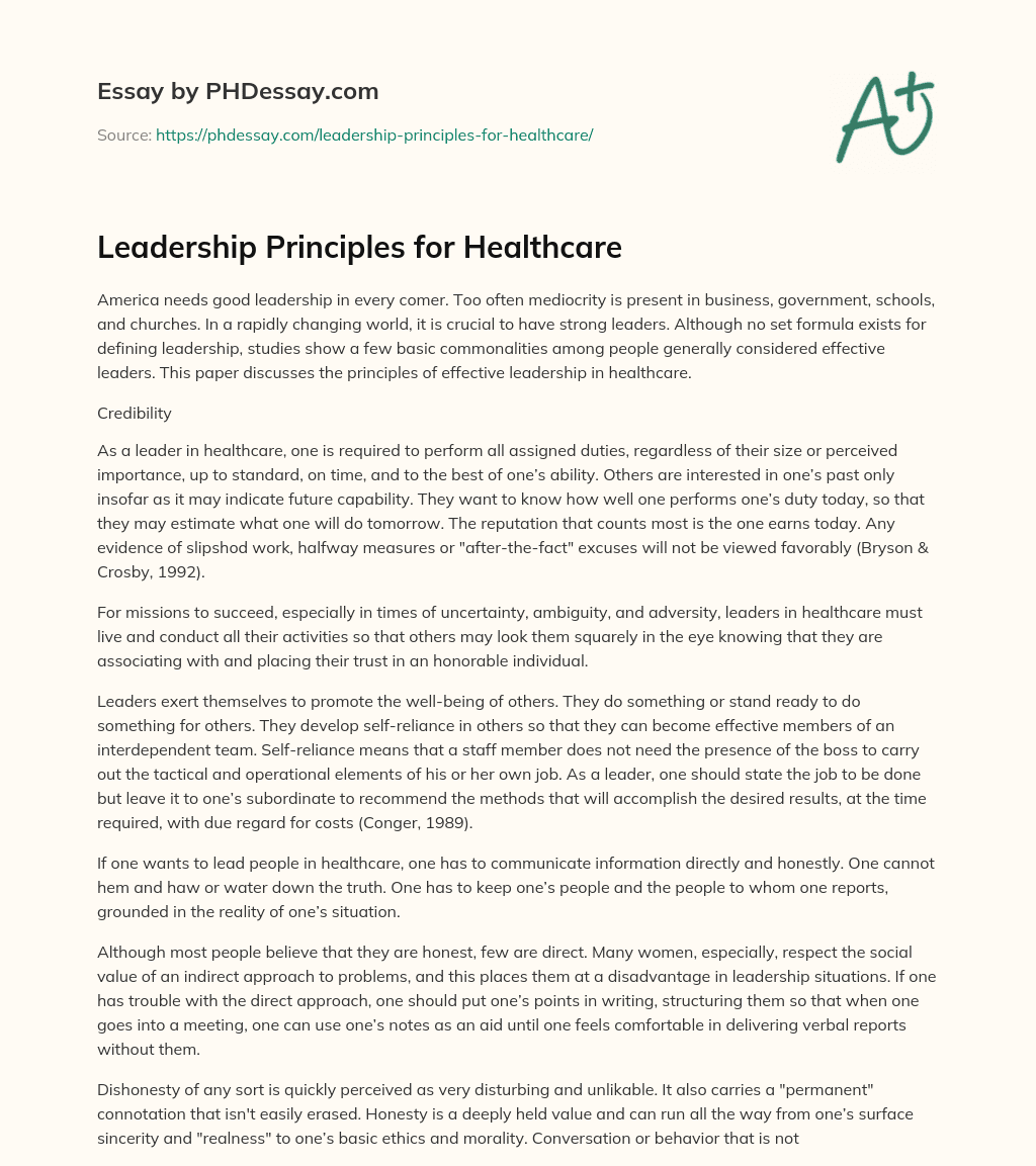 leadership in healthcare essay