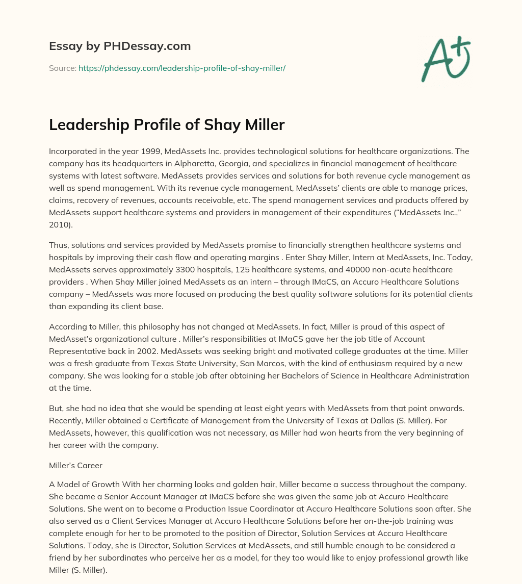 Leadership Profile of Shay Miller essay