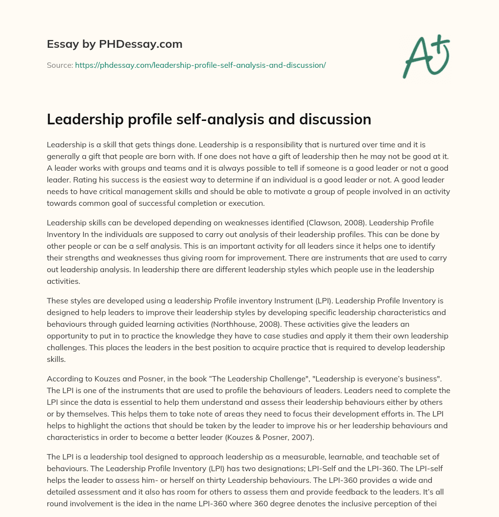 Leadership profile self-analysis and discussion essay