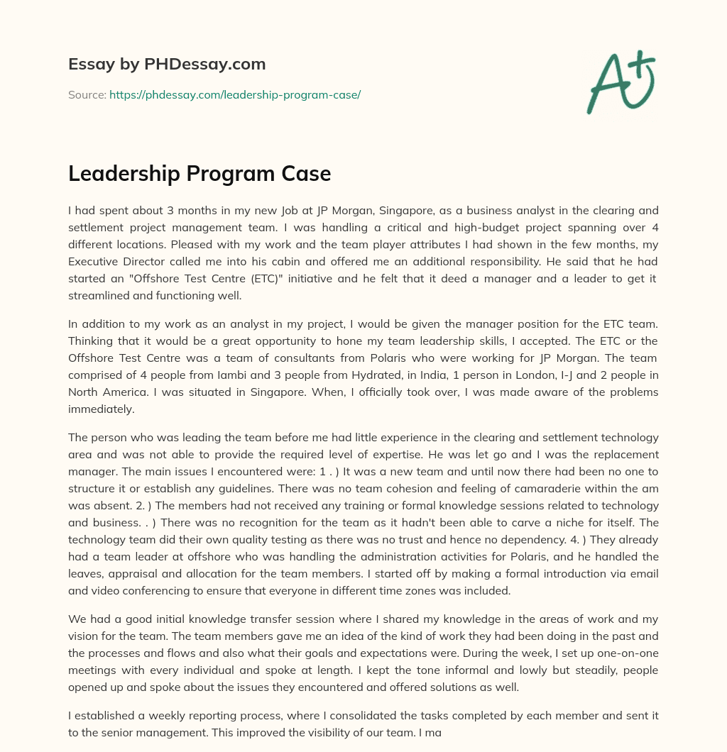 Leadership Program Case essay