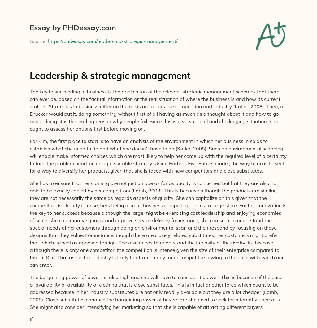 Leadership & strategic management essay