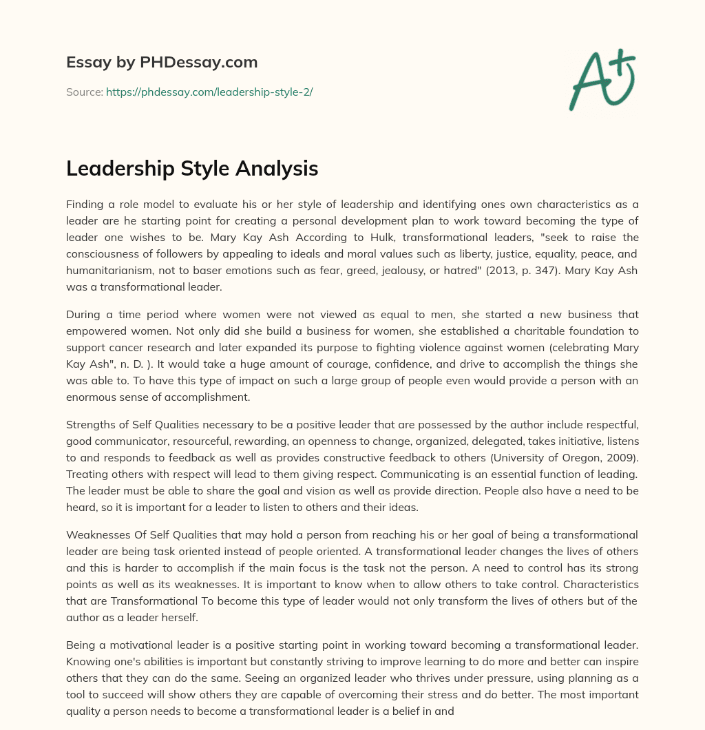 Leadership Style Analysis essay
