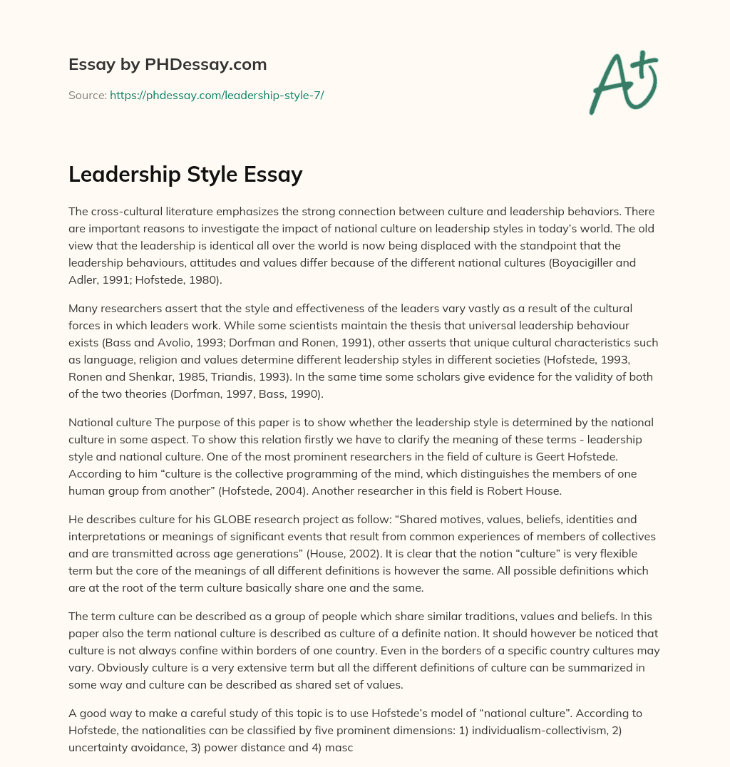 Leadership Style Essay essay