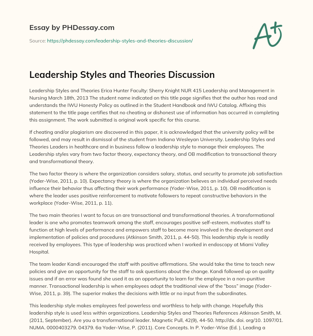 essay on leadership styles and theories