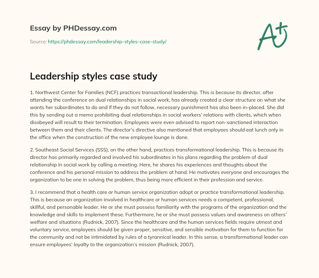 leadership and motivation case study