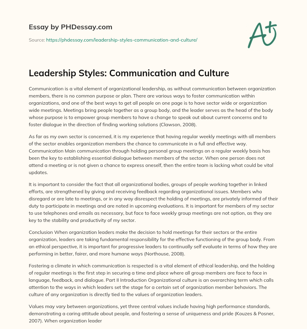 Leadership Styles: Communication and Culture essay