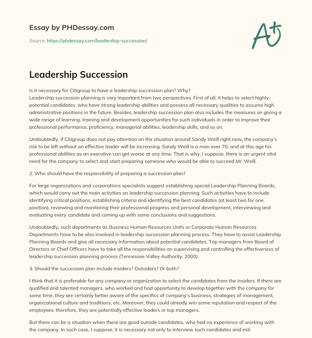 Leadership Succession essay