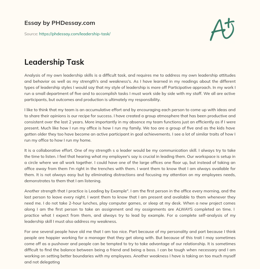 task oriented leadership essay