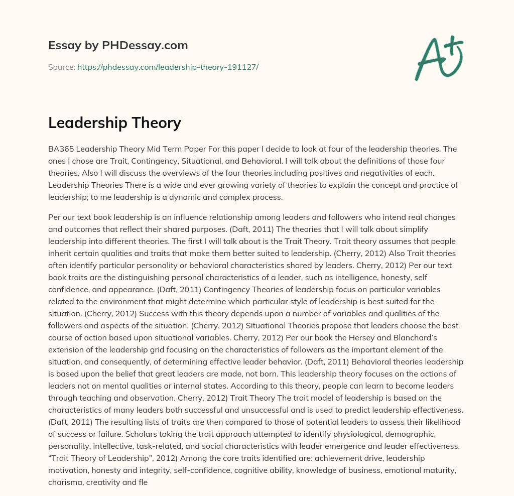 Leadership Theory essay