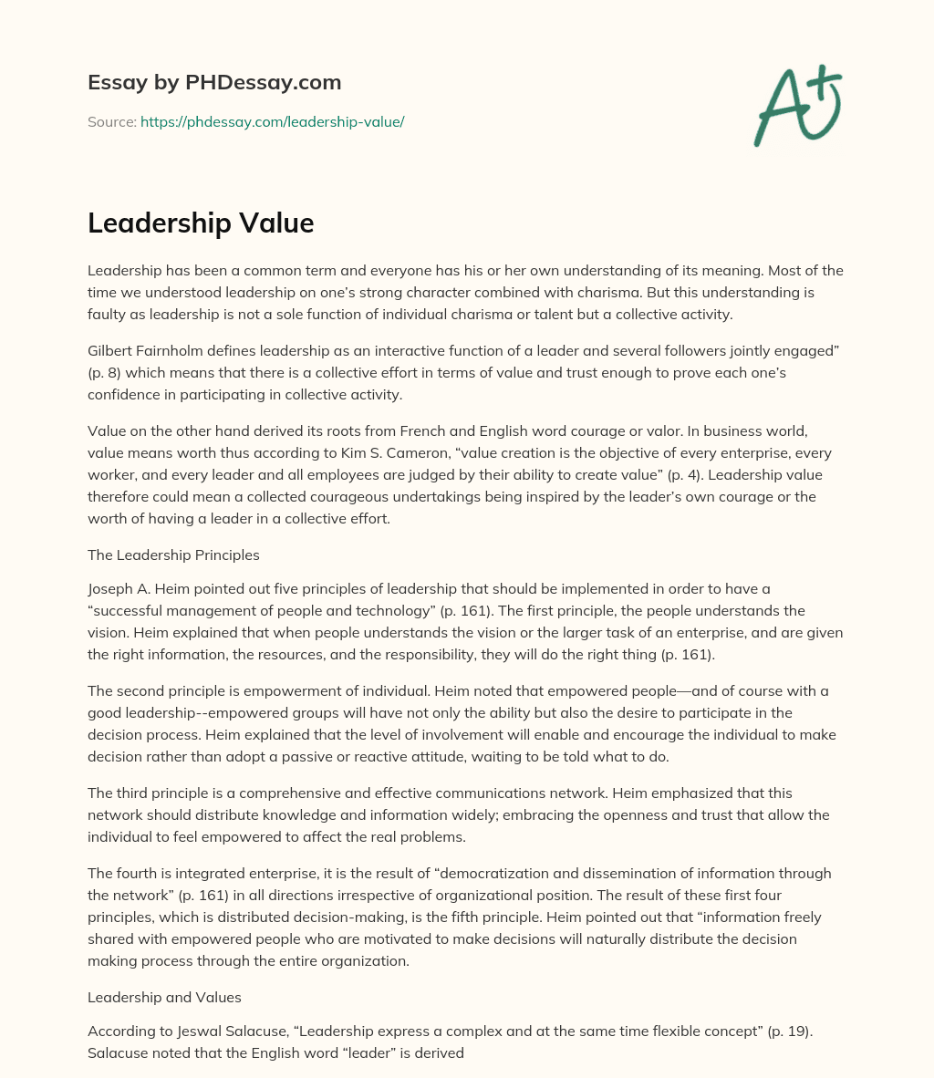Leadership Value essay
