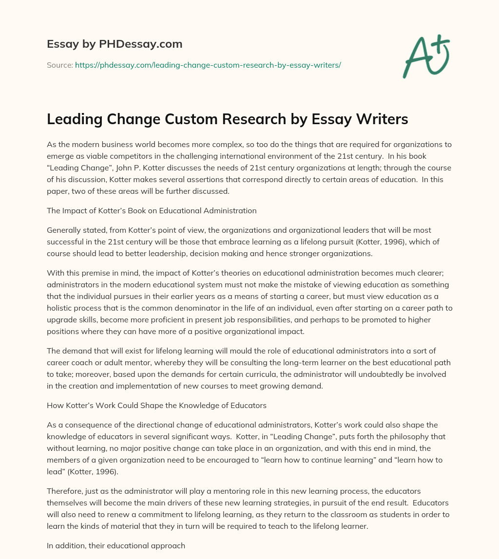 Leading Change Custom Research by Essay Writers essay
