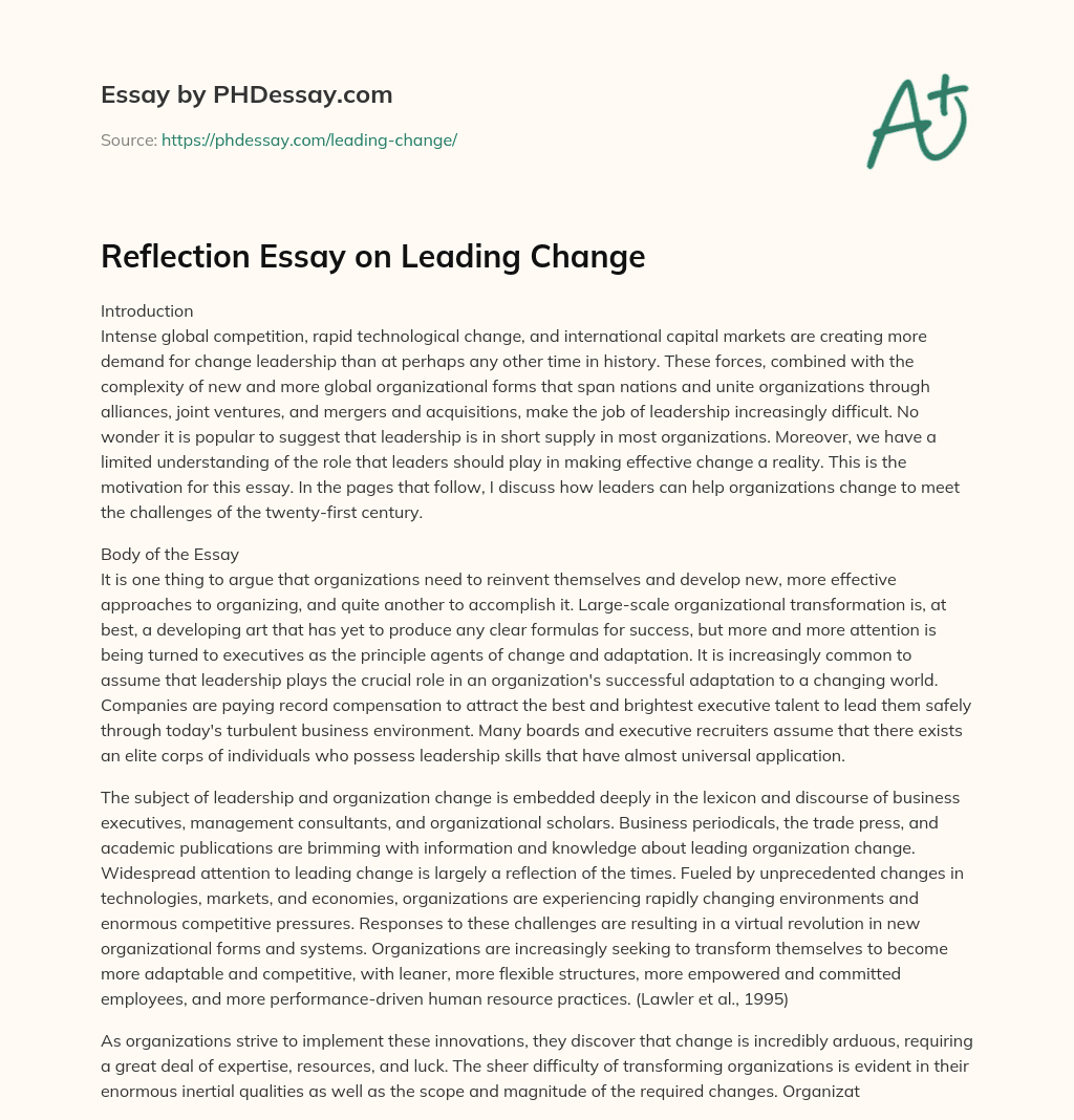 Reflection Essay on Leading Change essay