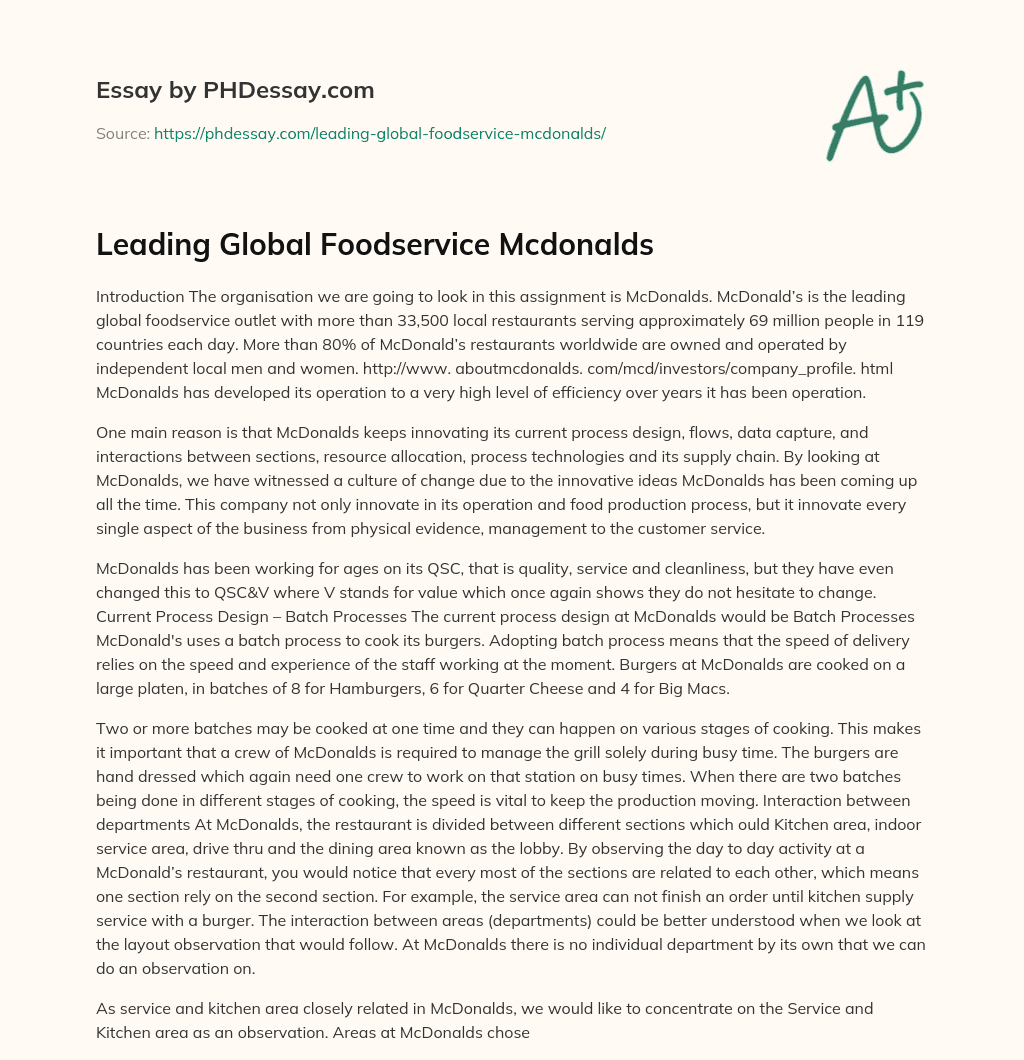 Leading Global Foodservice Mcdonalds essay