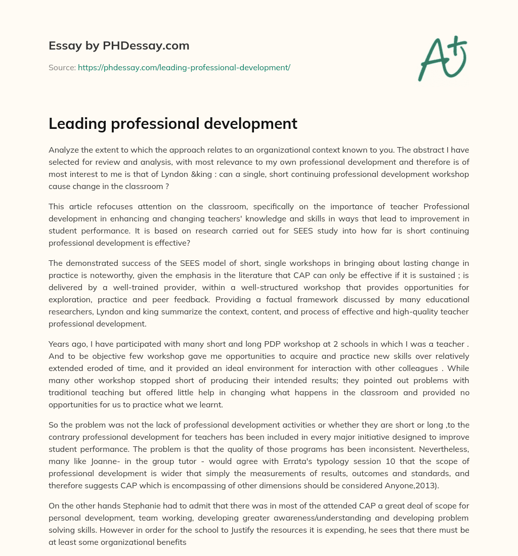 Leading professional development essay