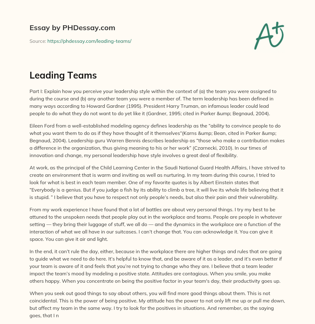 Exploring Personal Leadership Style in Team Contexts essay