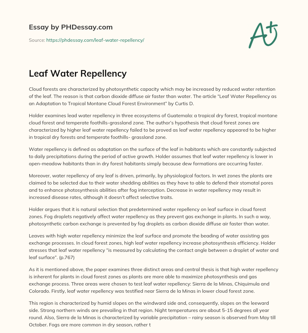 Leaf Water Repellency essay