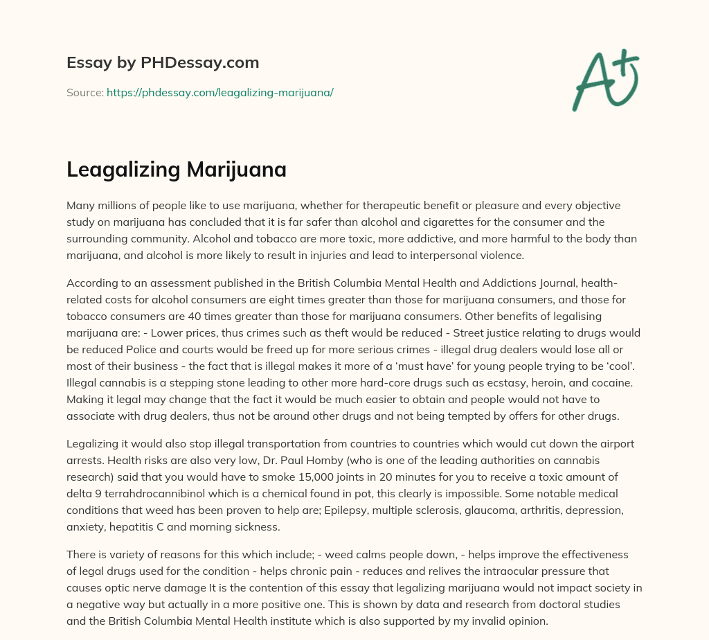 Leagalizing Marijuana essay