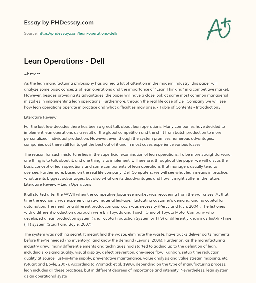 Lean Operations – Dell essay