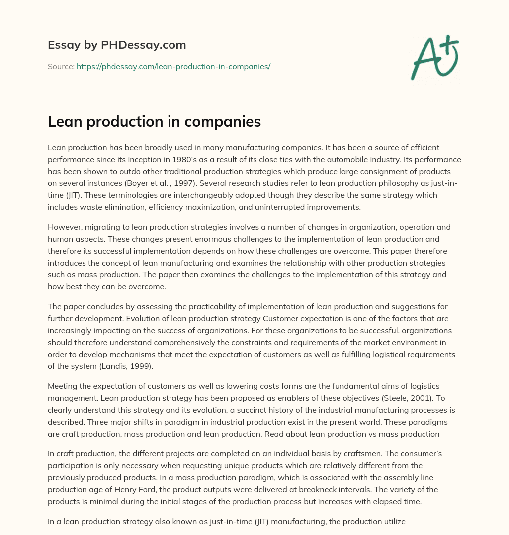 Lean production in companies essay