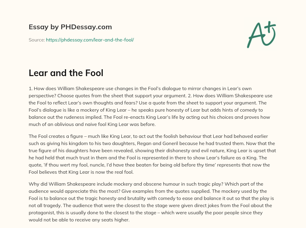 Lear and the Fool essay