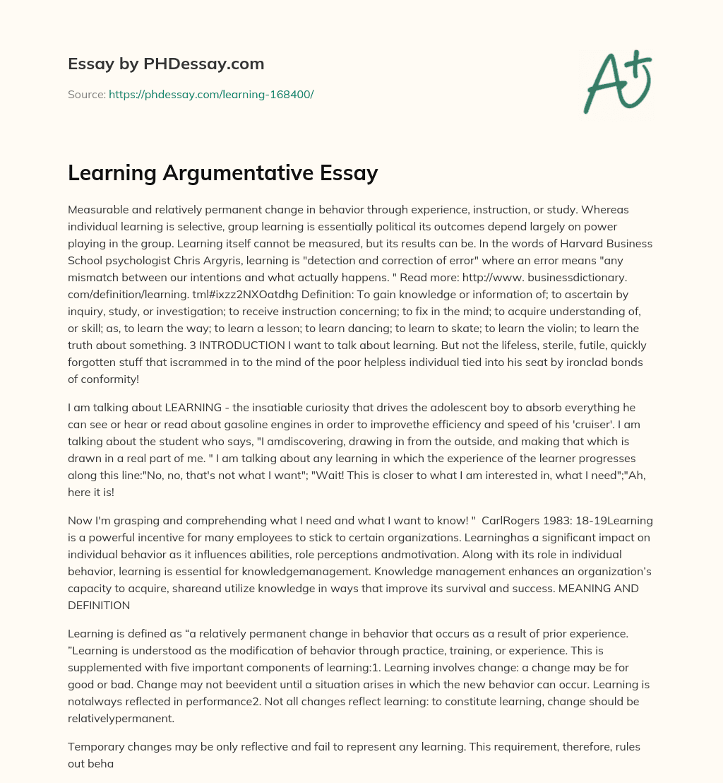 Learning Argumentative Essay essay