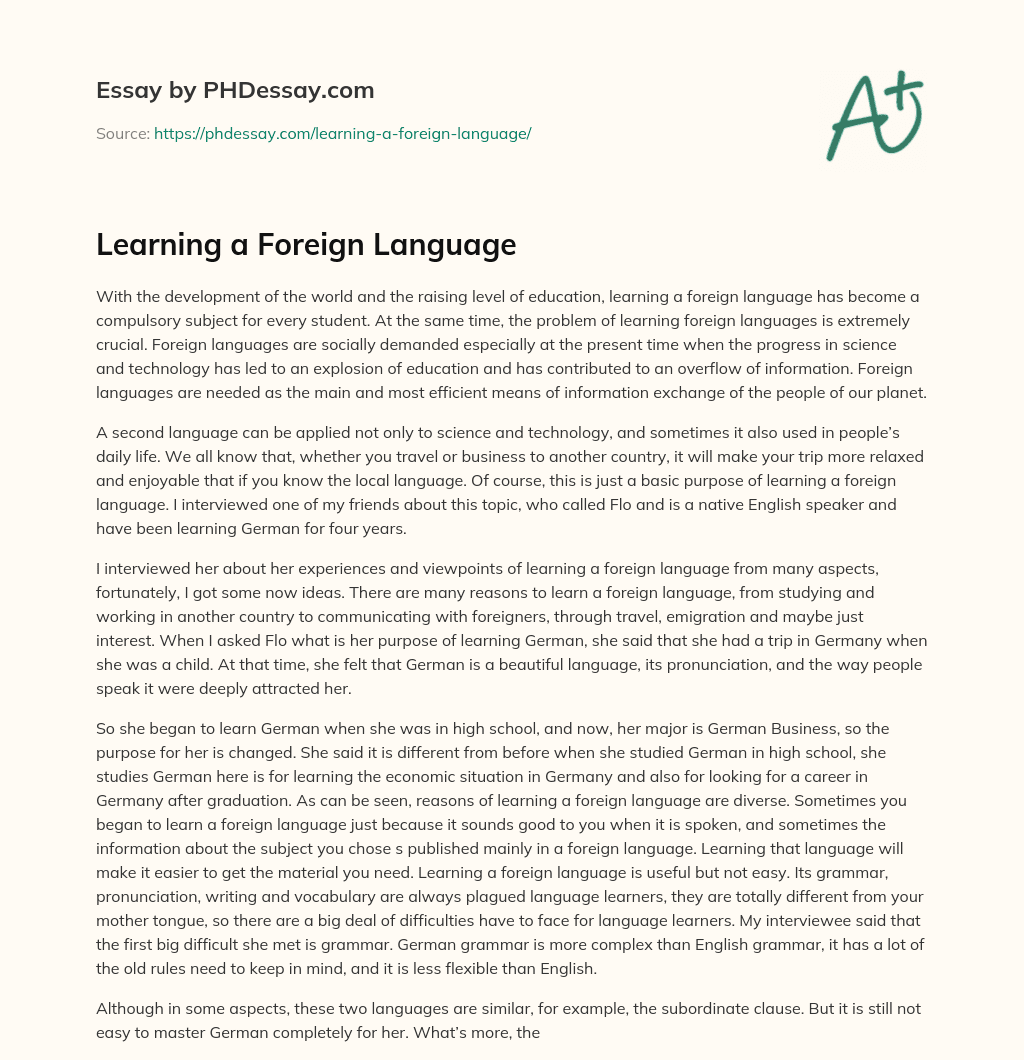Learning a Foreign Language essay