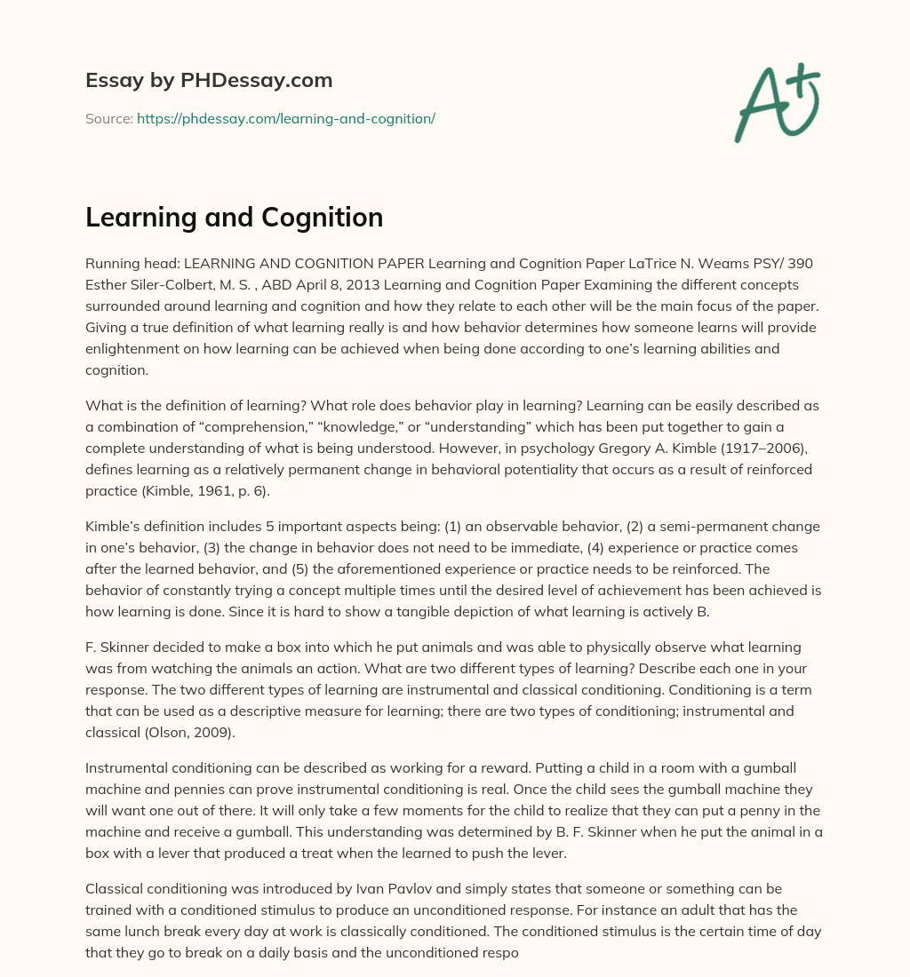 Learning and Cognition essay
