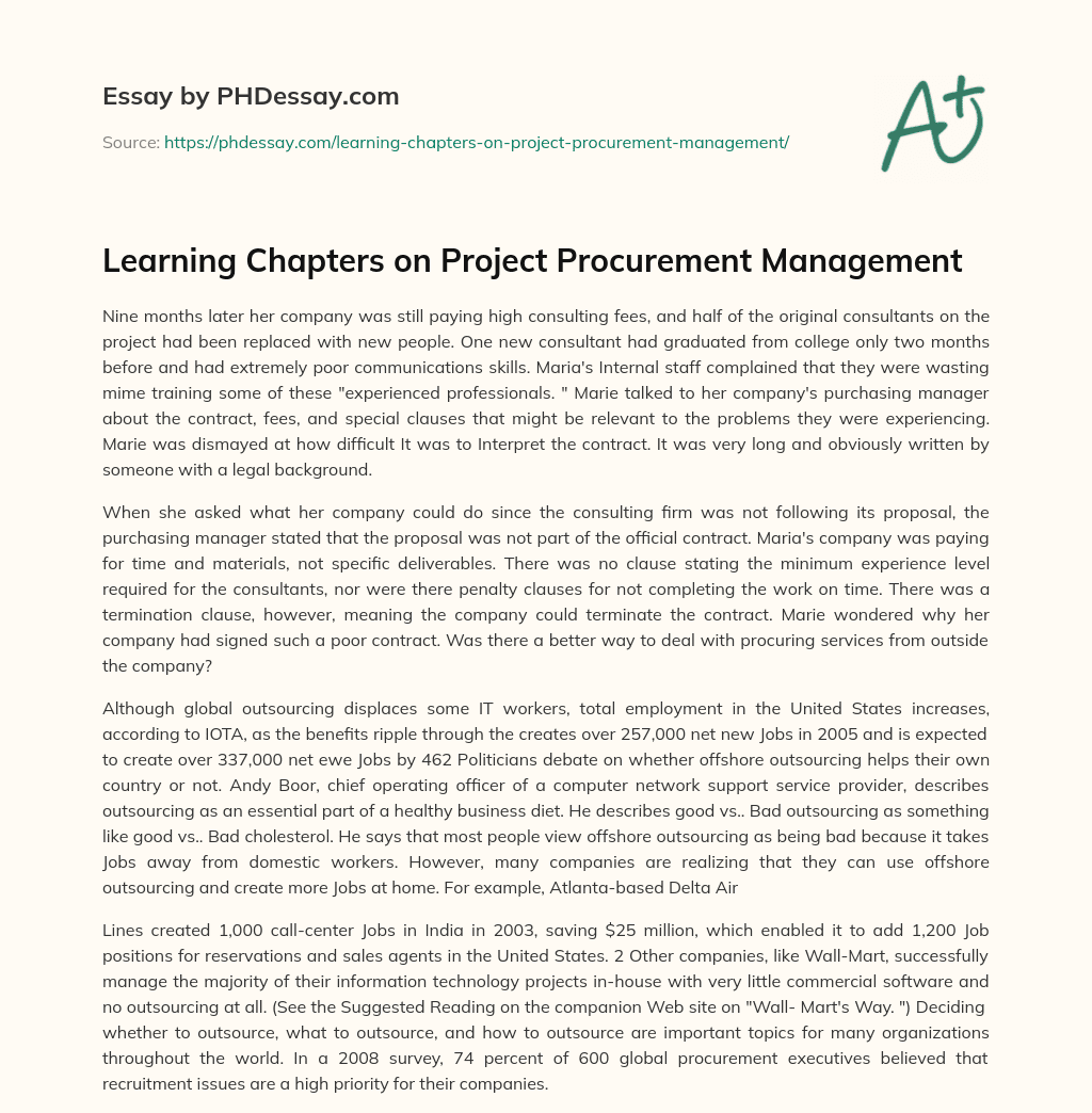 Learning Chapters on Project Procurement Management essay
