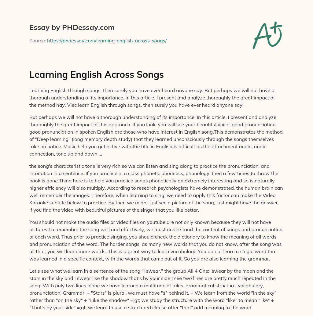Learning English Across Songs essay