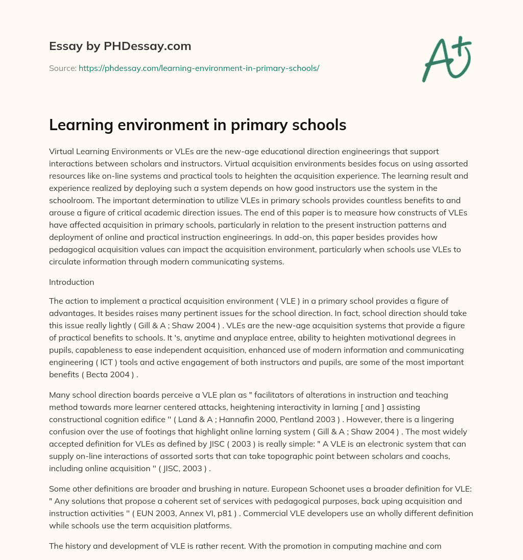 Learning environment in primary schools - PHDessay.com