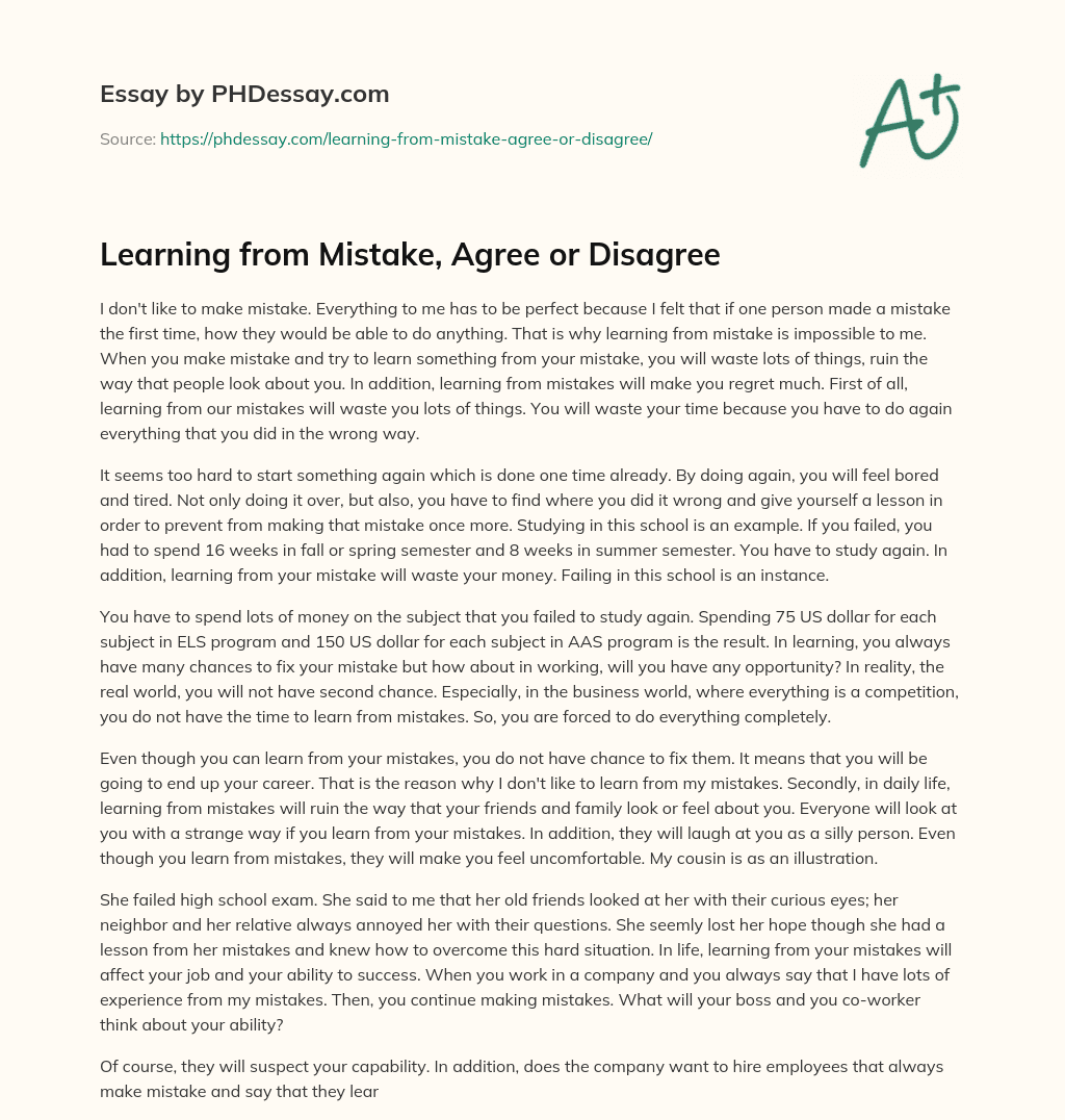 Learning from Mistake, Agree or Disagree essay