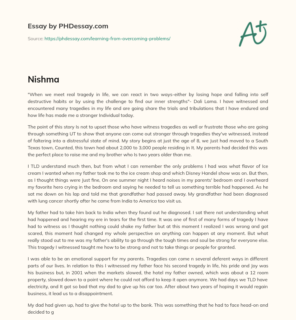 Finding Inner Strength through Tragedy: My Personal Story essay