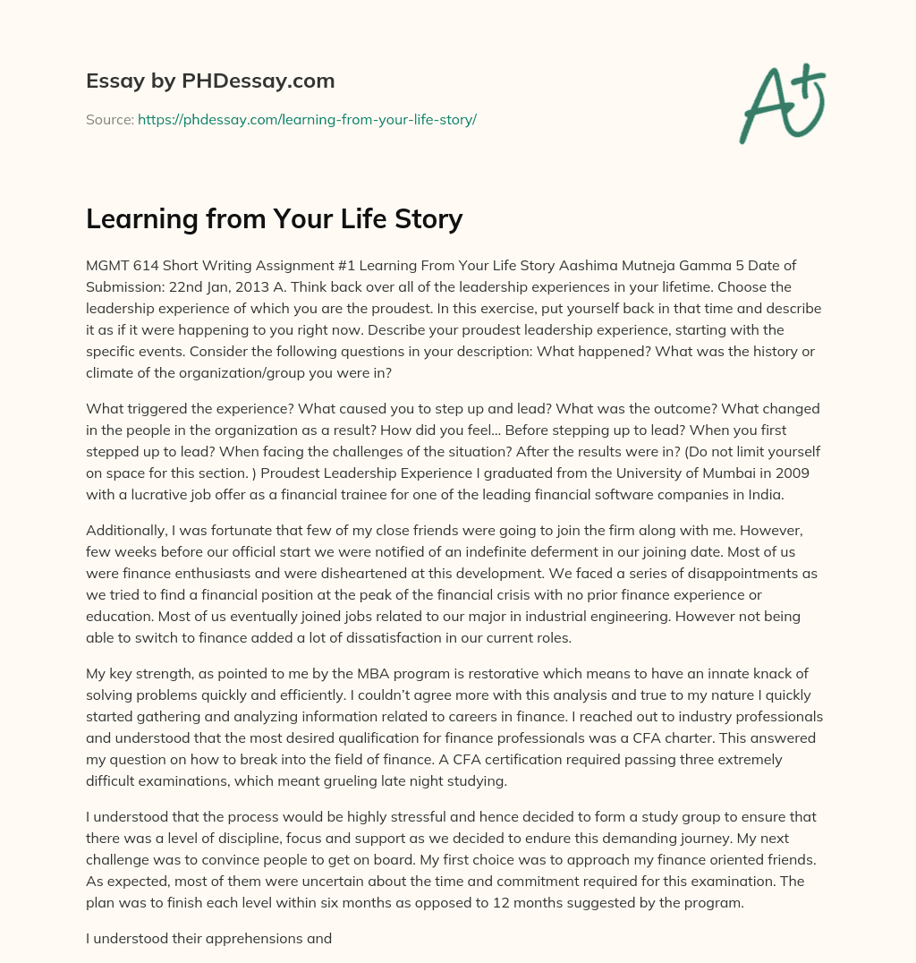 Learning from Your Life Story essay