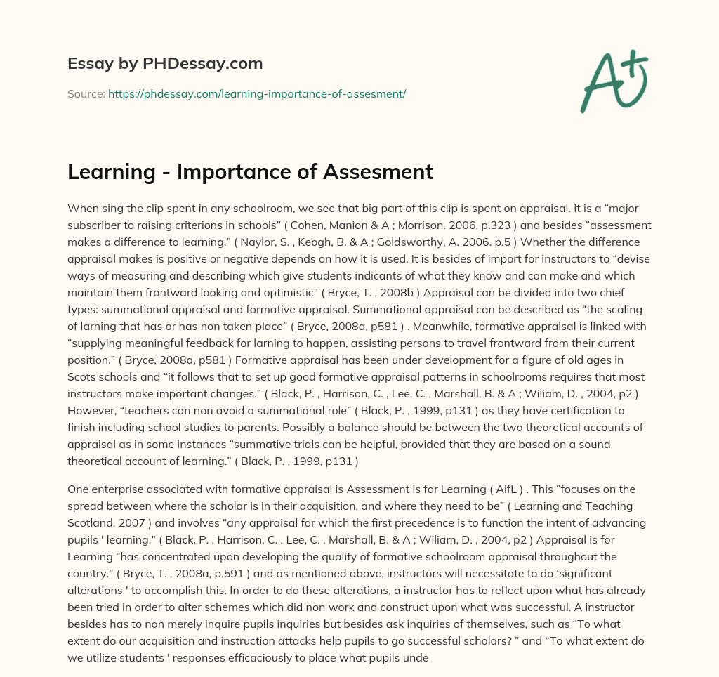 Learning – Importance of Assesment essay