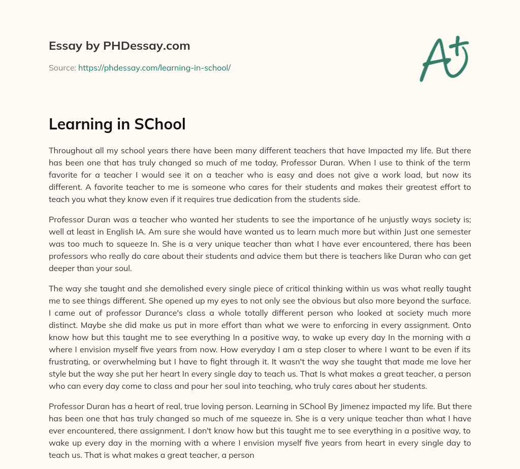 essay about school learning